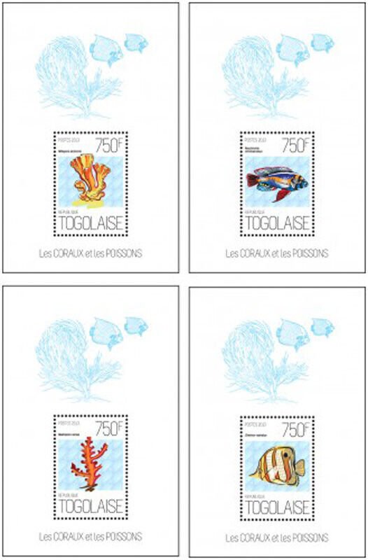 Togo - Marine Life - Tricolor Fulu Fish - Coral - 4 Stamp Set 20H-655