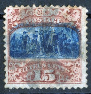 1869 Columbus Landing - Grill G, Type ll.,15¢ Brown and blue, Scott #119