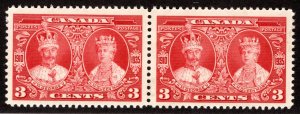 213, Scott, 3c, KGV and Queen Mary, MNHOG, horiz. pair, Canada Postage Stamp