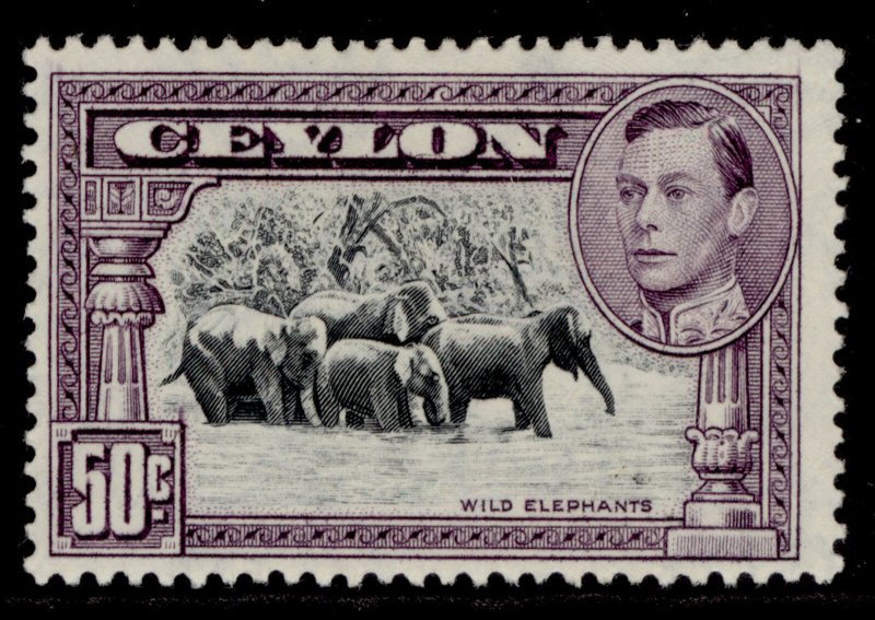 CEYLON GVI SG394b, 50c black & mauve, LH MINT. Cat £28.