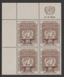 United Nations Scott# 25-26 1954 MNH Corner Blocks of 4