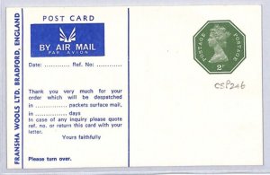 GB QEII MACHIN Postal Stationery 2p Card Air Mail *FRANSHA WOOLS* Bradford YB115