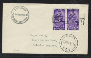 FIJI ISLANDS (P2912B)1953 PAQEUBOT SS VENTURA GILBERT AND ELLICE STAMPS SUVA TO 