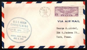 US #C16 ZEPPELIN COVER, USAS CHRISTENING,  very nice flight cover,  RARER! Es...