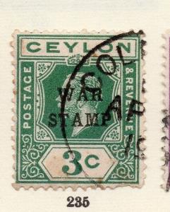 Ceylon 1918 Early Issue Fine Used 3c. War Stamp Optd 258954