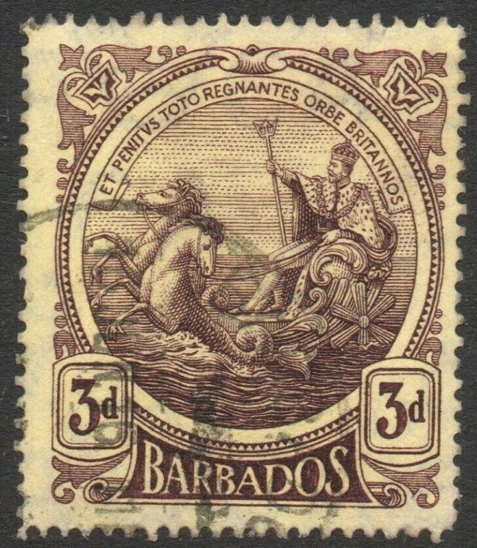 BARBADOS-1916-19 3d Purple/Yellow Sg 186 FINE USED V46260