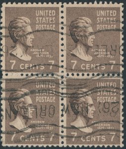 US 812 7 cent Presidential Issue; Used block of 4 -- See details and scan