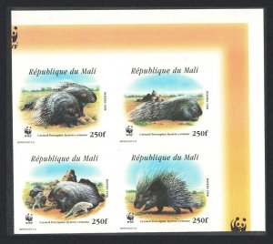 Mali WWF Crested Porcupine Corner Block of 4 Imperf 1998 MNH SC#918 a-d