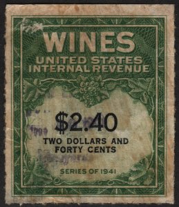 RE153 $2.40 Wine Revenue Stamp (1942) Used