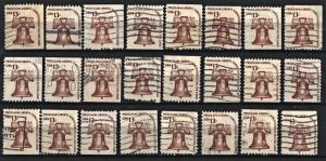 SC#1595 13¢ Liberty Bell Booklet Singles (1975) Used Lot of Twenty Four Stamps