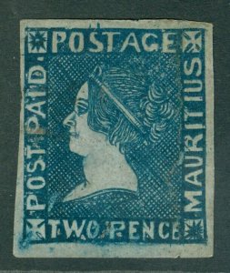 SG 40 Mauritius 1859 Sherwin issue. 2d deep blue. Unused without gum. Good...