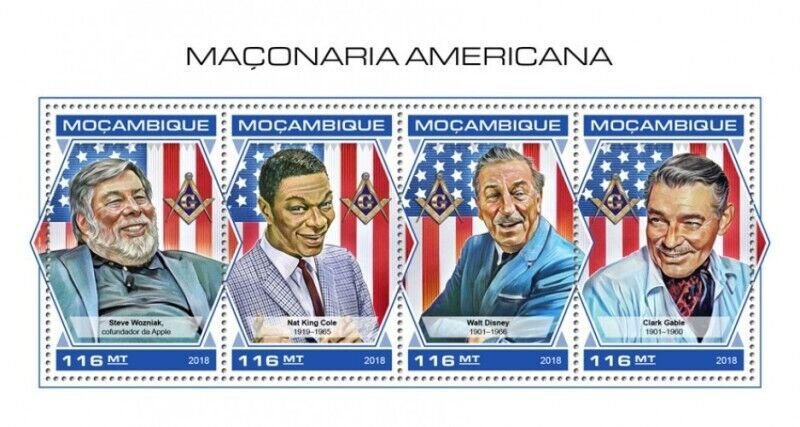 Mozambique - 2018 American Freemasonry - 4 Stamp Sheet - MOZ18418a