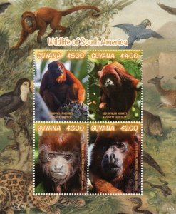 Guyana 2019 MNH Wildlife of South America Red Howler Monkey 4v M/S Stamps