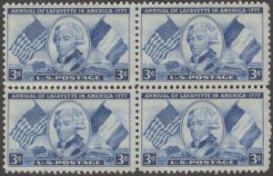 1952 Arrival Of Lafayette Block Of 4 3c Postage Stamps - Sc#1010 -MNH, OG -DS150