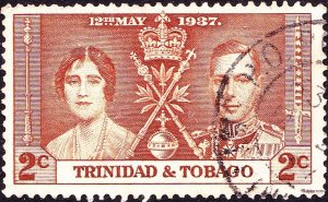 TRINIDAD & TOBAGO 1937 KGVI 2c Yellow-Brown, Coronation SG244 FU