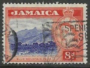 JAMAICA 1956 QE2 8d Blue Mountain Pictorial Scott No. 167 VFU