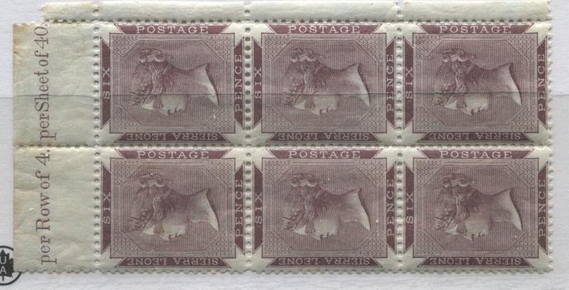 Sierra Leone 1890 6d violet brown block of 6 mint o.g.