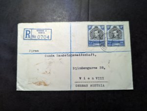 1938 Registered British KUT Cover Nairobi Kenya to Vienna VIII German Austria