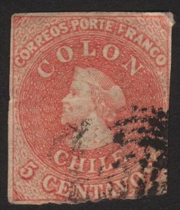 1856 Chile 5c, Used, Sc 9b