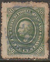 MEXICO 158, 20¢ HIDALGO MEDALLION. AGED, USED. F. (52)