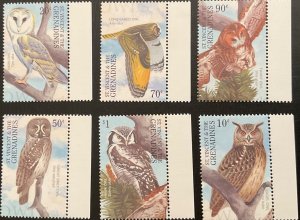 2001 S. VICENTE & GRANADINES. Owls.  Complete Series 6 Stamps. MNH-