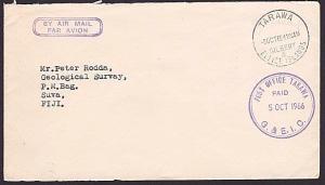 GILBERT & ELLICE IS 1966 Small cover to Fiji : POST OFFICE TARAWA paid cds..6978