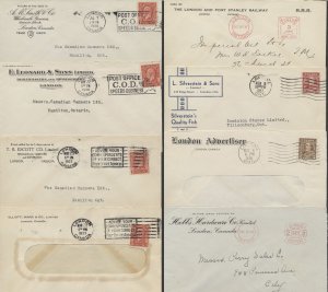 1933-1937 Lot of 8 London ONT Business CC Covers Advertising Meters Slogans