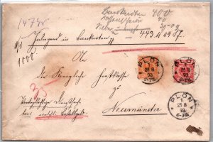 SCHALLSTAMPS GERMANY REICH 1893 MONEY ORDER SEALED COVER & CERTIFICATE CANC PLON