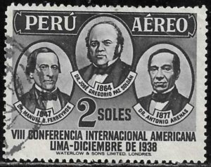 Peru 1938 Used Air Mail Stamp Scott #C64 Pan American Conference 2S