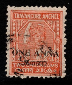 INDIA-TRAVANCORE-COCHIN SG4a 1949 1a on 2ch ORANGE p11 USED