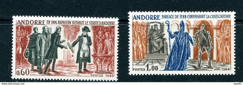 Andorra France Administration 1964 Bishop Urgel Napoleon set ScNo 159-60 MNH 110 