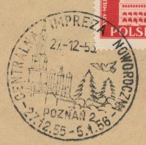 Poland 1955 Card Special Cancellation Main New Year Eve Party Poznan