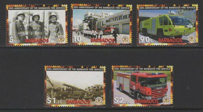 BARBADOS SG1281/5 2005 50th ANNIV OF BARBADOS FIRE SERVICE MNH 