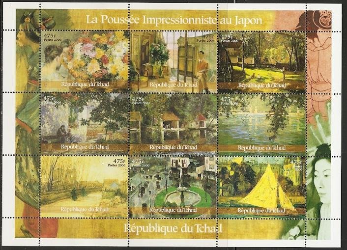 Chad 2000 JAPANESE IMPRESSIONISTS PAINTINGS Sheetlet (9) Perforated MNH