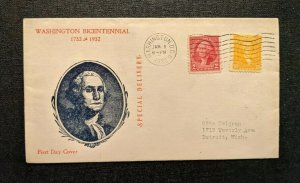 1932 Washington DC FDC 707 715 24k Special Delivery Cover to Detroit MI