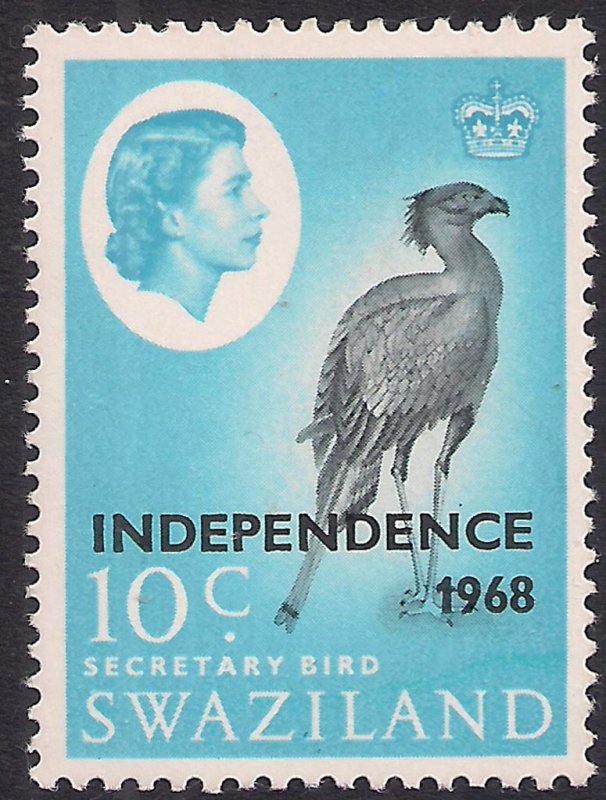 Swaziland 1968 QE2 10ct Secretary Bird Independence Ovpt Umm SG 151 ( L1319 )