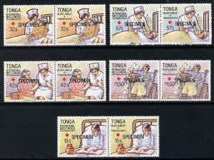 Tonga 1988 Red Cross set of 10 (5 bi-lingual pairs) opt'd...