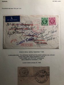 1945 Bristol England Airmail Unclaimed Returned Cover To Sydney Australia