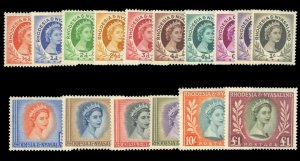 Rhodesia and Nyasaland #141-155 Cat$114.25, 1954-56 QEII, complete set, never...
