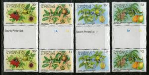 St. Vincent Grenadines 1985 Fruits Blossoms SPECIMEN Sc 488-91 Gutter Pair # 661