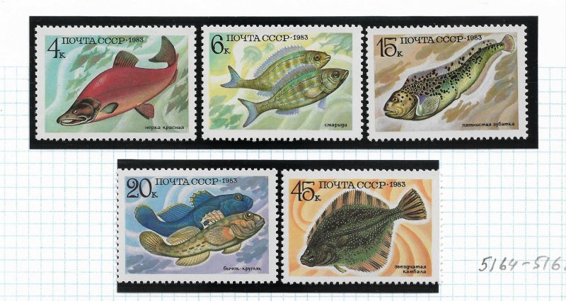 Russia/USSR 1983, Fish Marine Life Sc # 5164-5168,VF MNH** (KON-1)