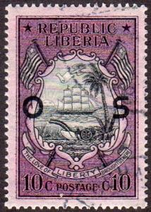 Liberia O118 - Used - 10c Ship / Coat of Arms (Official) (1921)