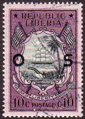 Liberia O118 - Used - 10c Ship / Coat of Arms (Official) (1921)