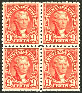 U.S. #590 MINT BLOCK OF 4 OG NH