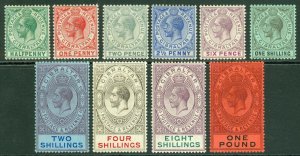 SG 76-85 Gibraltar 1912-24. ½d to £1 set of 10. Lightly mounted mint CAT £325