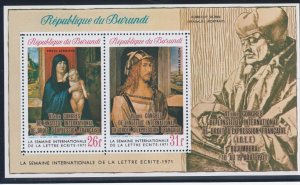 Burundi # 375a, Durer Paintings, Overprinted, Souvenir Sheet,  Mint NH, 1/2 Cat.