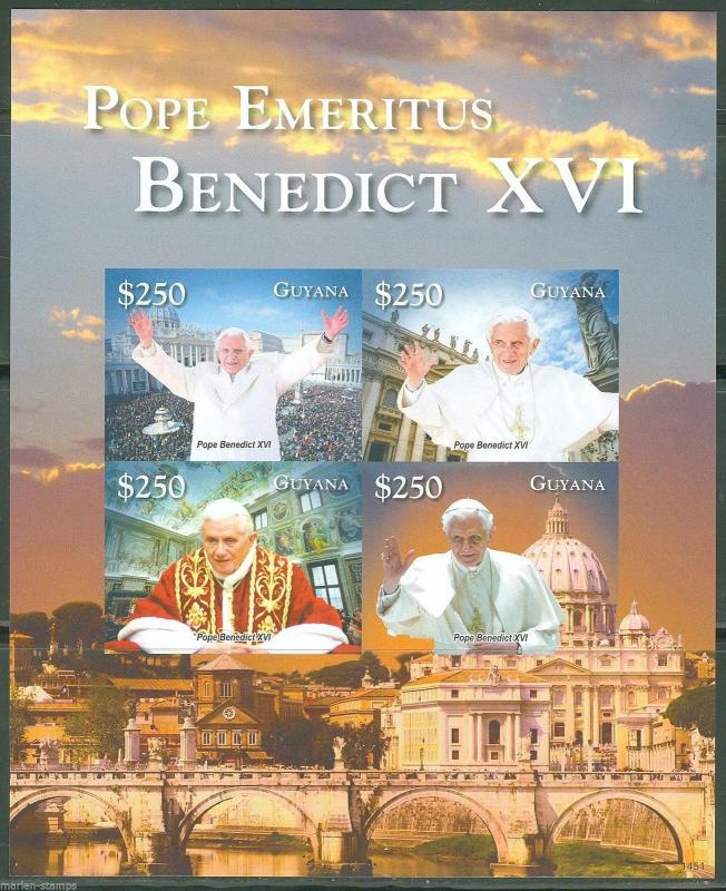 GUYANA  POPE EMERITUS BENEDICT XVI  IMPERFORATE SHEET OF FOUR  MINT NH