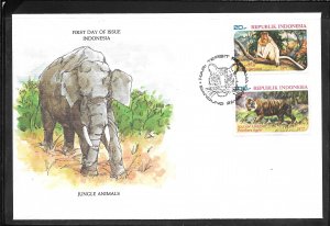 Indonesia #1014,1016 FDC Jungle Animals Postal Commutative Society (my992)