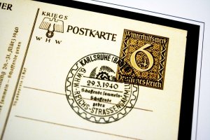 COLOR PRINTED GERMANY III REICH COMM. POSTCARDS STAMP ALBUM PAGES (91 ill. pgs.)