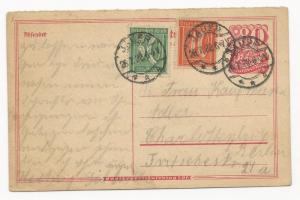 Germany Scott #141-142 on Postal Card July 26, 1922 Jauer